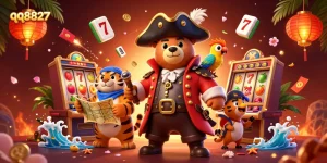 Win big at qq8827 with an exciting pirate-themed casino adventure featuring vibrant slot machines and lively characters.