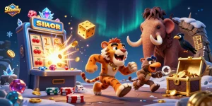 Experience thrilling action at 92lottery with a vibrant prehistoric casino scene featuring unique game elements.