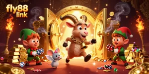 Immerse in the thrilling fly88 link experience with Krampus hosting a vibrant casino scene.