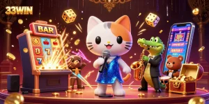 Experience the excitement of 33WIN with vibrant characters and thrilling slot action in a casino