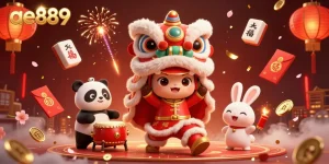 Play thrilling games at ae889 with a vibrant Chinese New Year celebration, featuring lively characters and exciting game elements.