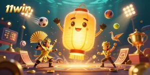 Experience the excitement of 11WIN with vibrant casino elements and glowing symbols.