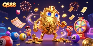 Experience the thrill of QS88 with vibrant lottery elements and gold coin excitement!