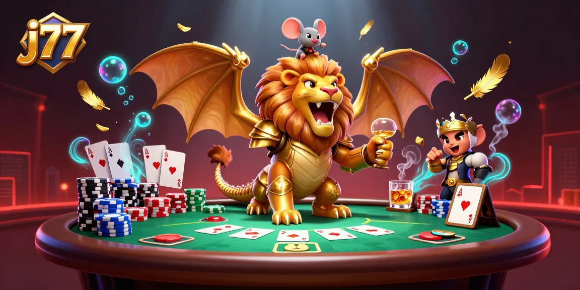 Experience the thrill of j77 with a vibrant 3D illustration capturing casino excitement.