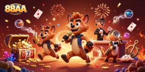 Experience gaming excitement at 88AA with lively hyenas in a vibrant casino scene.