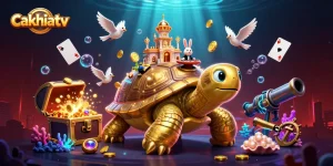 Experience thrilling moments at cakhiatv's vibrant casino scene featuring a golden tortoise and dynamic gameplay elements.